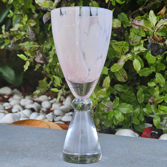 pink blush drinking glass with thick stem