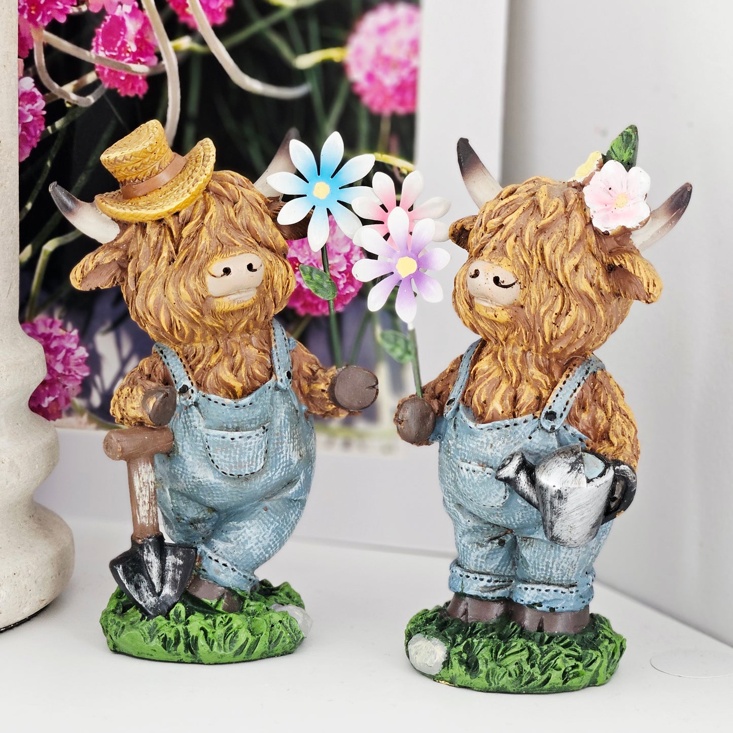 Highland Cow Holding Flowers