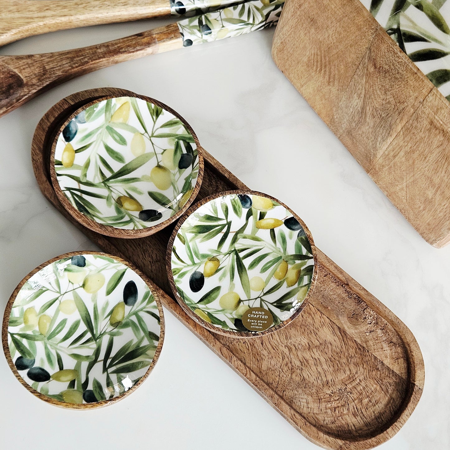 Set Of 3 Mango Wood Dipping Bowls