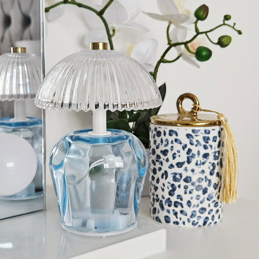 Decorative blue glass vintage lamp battery operated 16cm