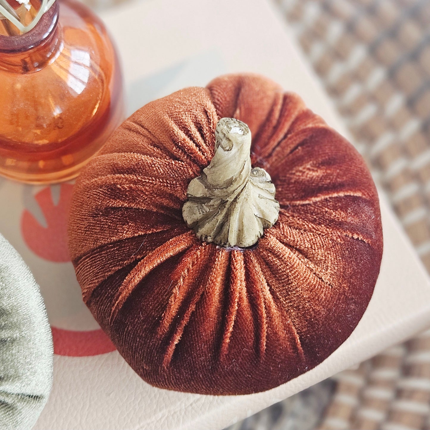 Small Terracotta Velour Pumpkin| Luxury Autumn Pumpkin Decoration