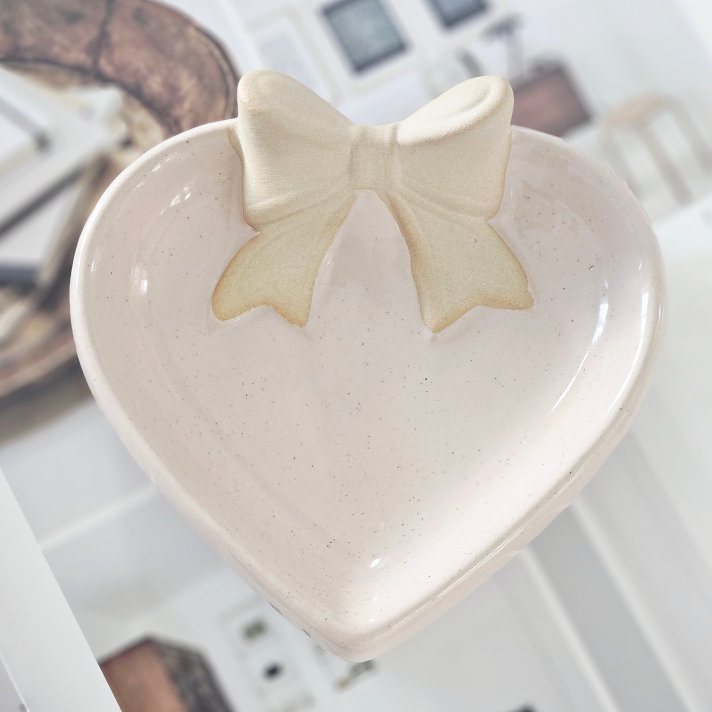 Pink Ceramic Heart Plate With Bow