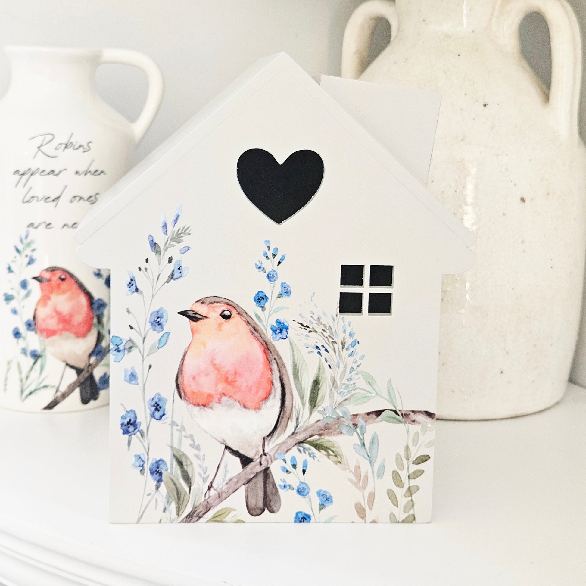 robin wooden tissue box in great with hear t and window