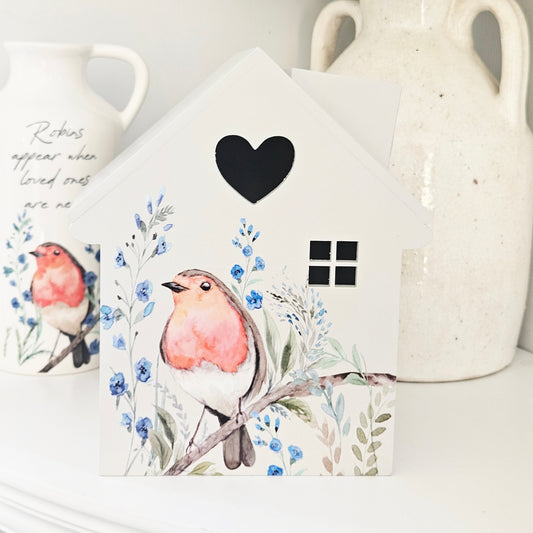 robin wooden tissue box in great with hear t and window