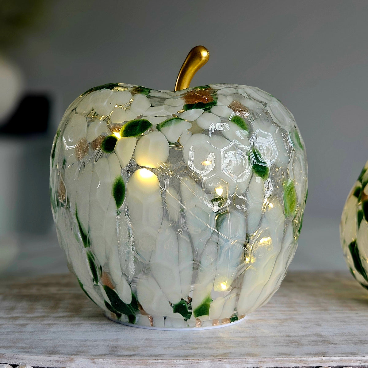 Green LED Spotted Glass Apple Ornament | Decorative LED Home Décor