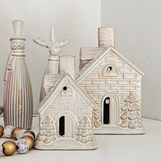 reactive glaze led small house with christmas trees