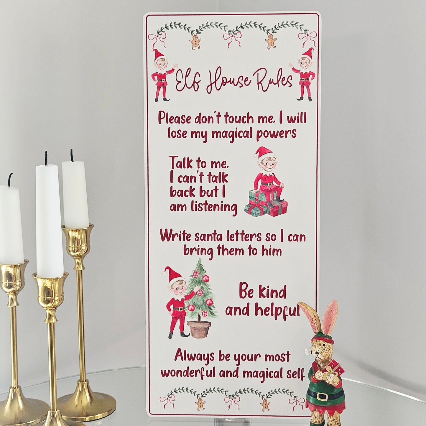 Elf Crew House Rules Long Wooden Wall Plaque