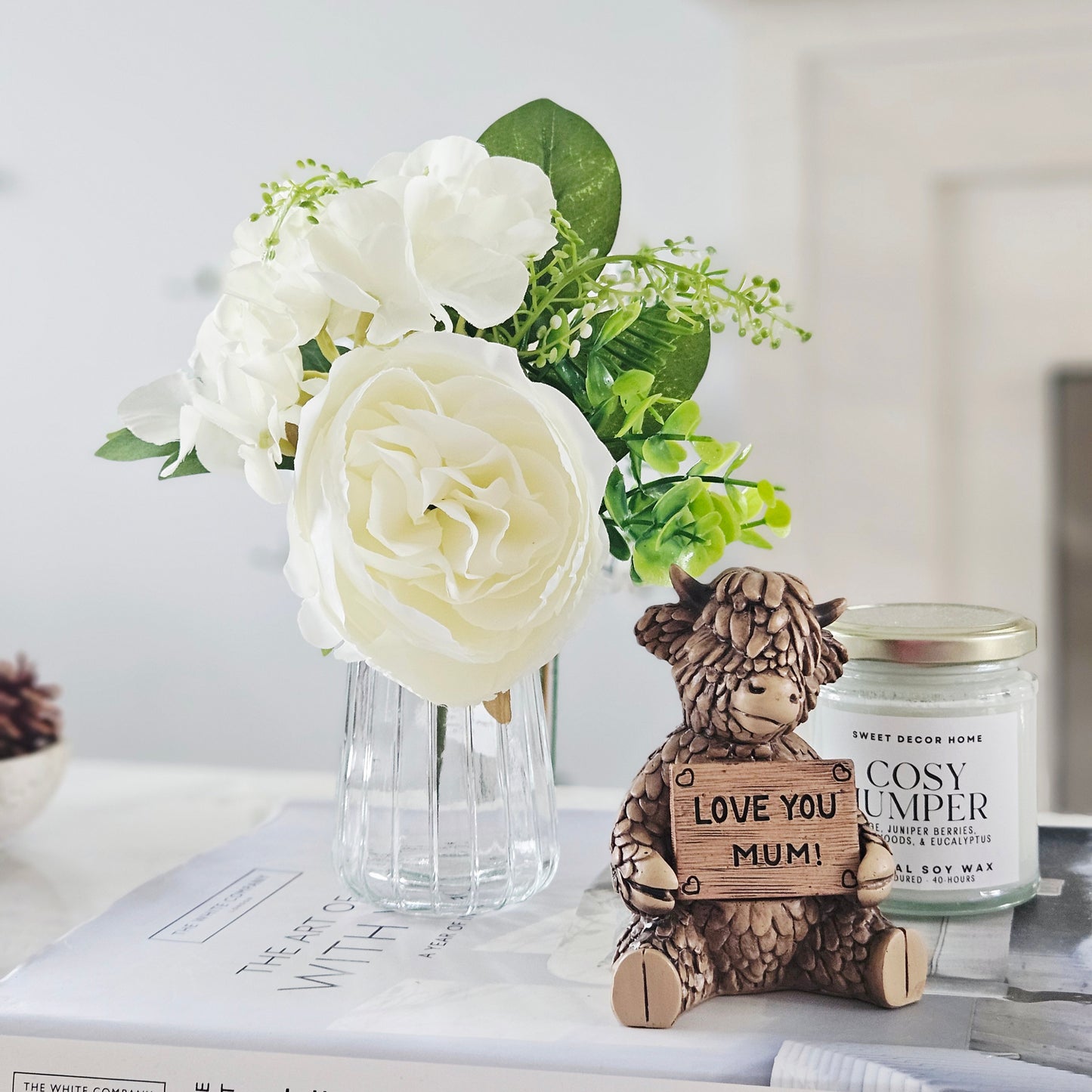 artificial roses in a glass jar 25cm