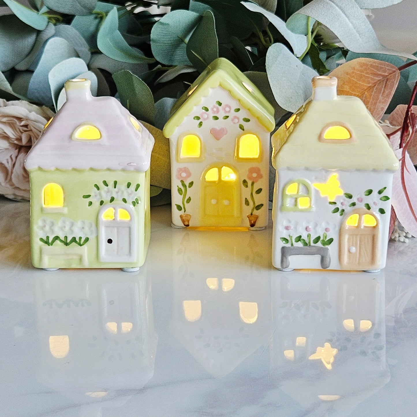 Floral Houses Set Of 3 Led