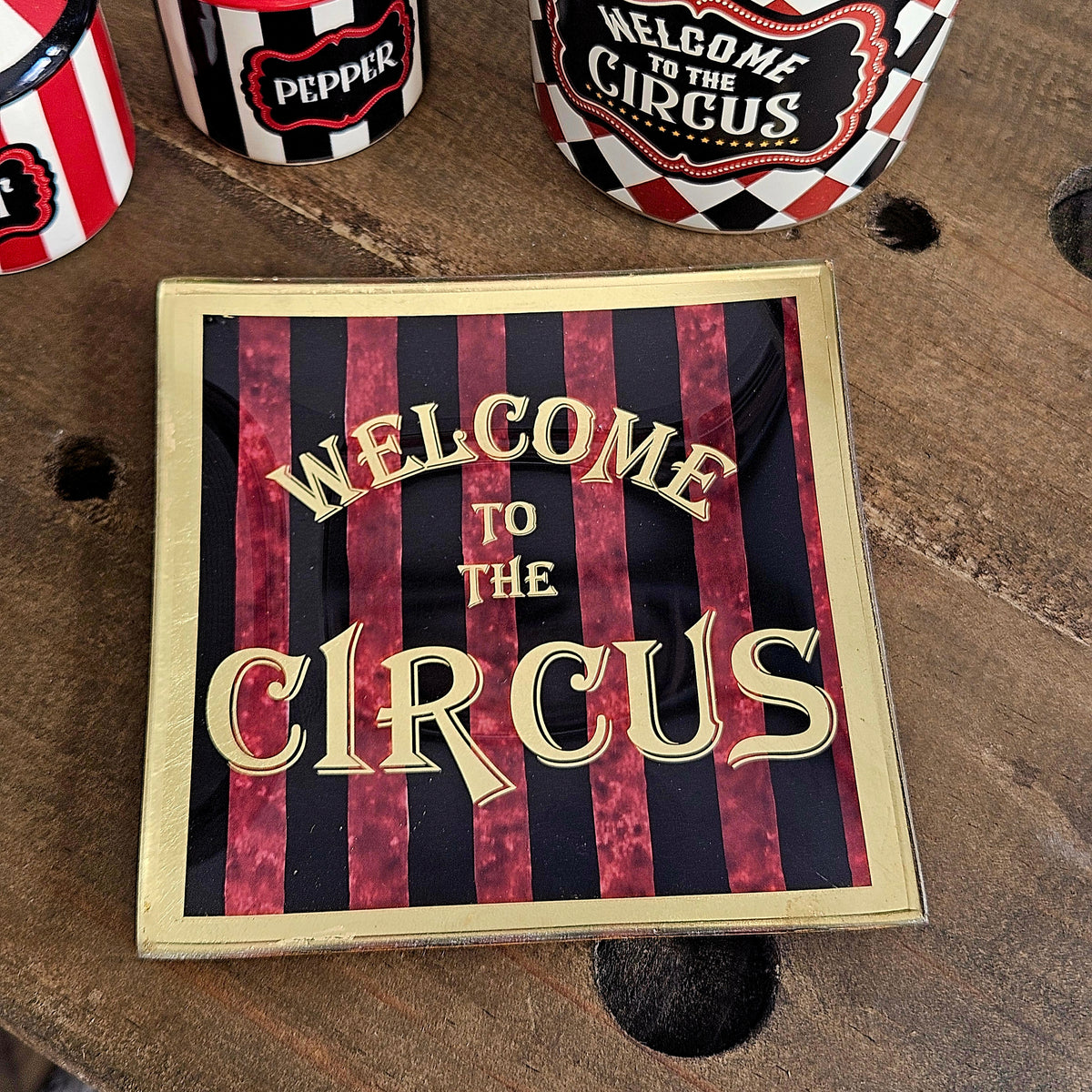 Welcome to the Circus decorative plate with quirky circus inspired design
