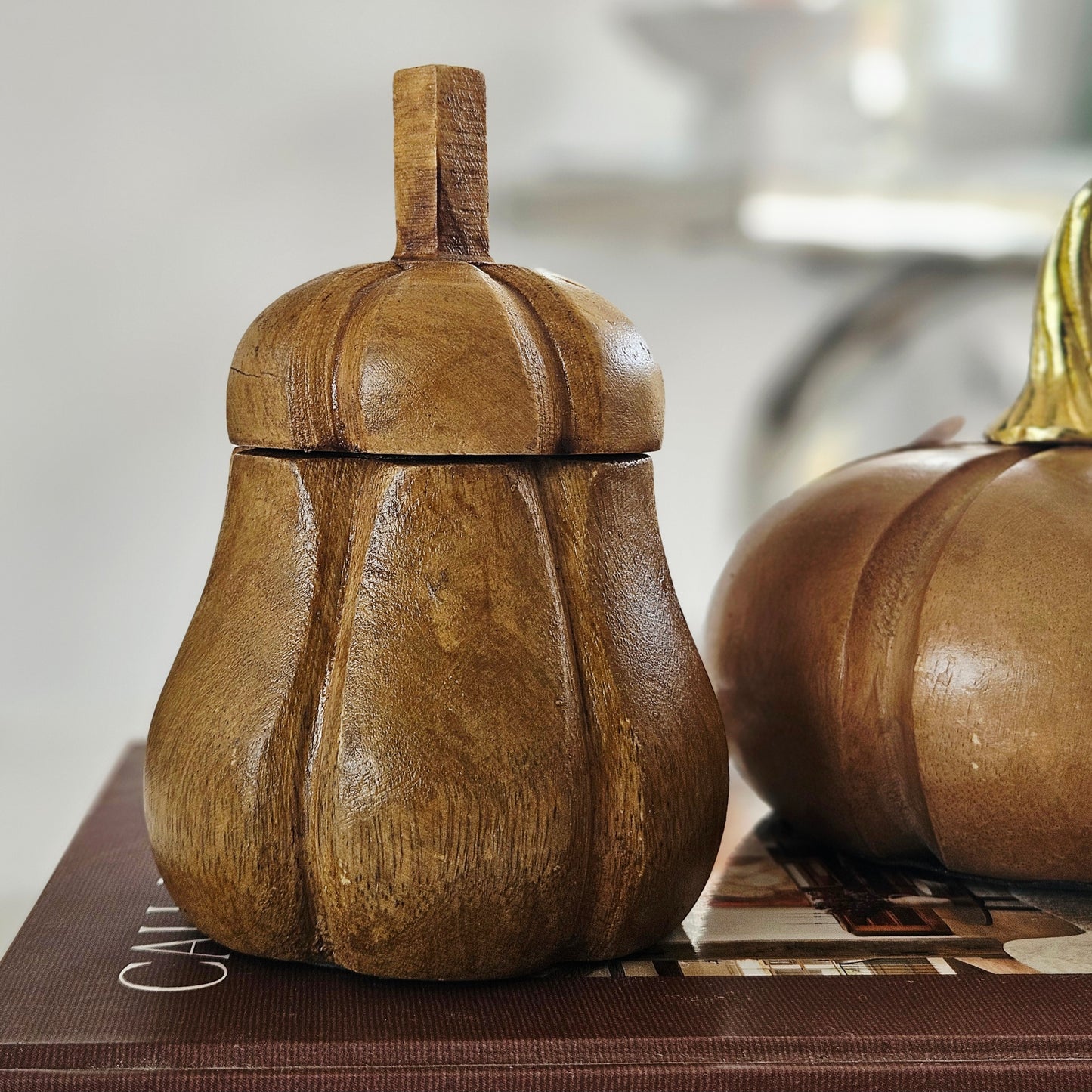 mango wood Pumpkin Storage Jar for autumn kitchen storage and Halloween home décor