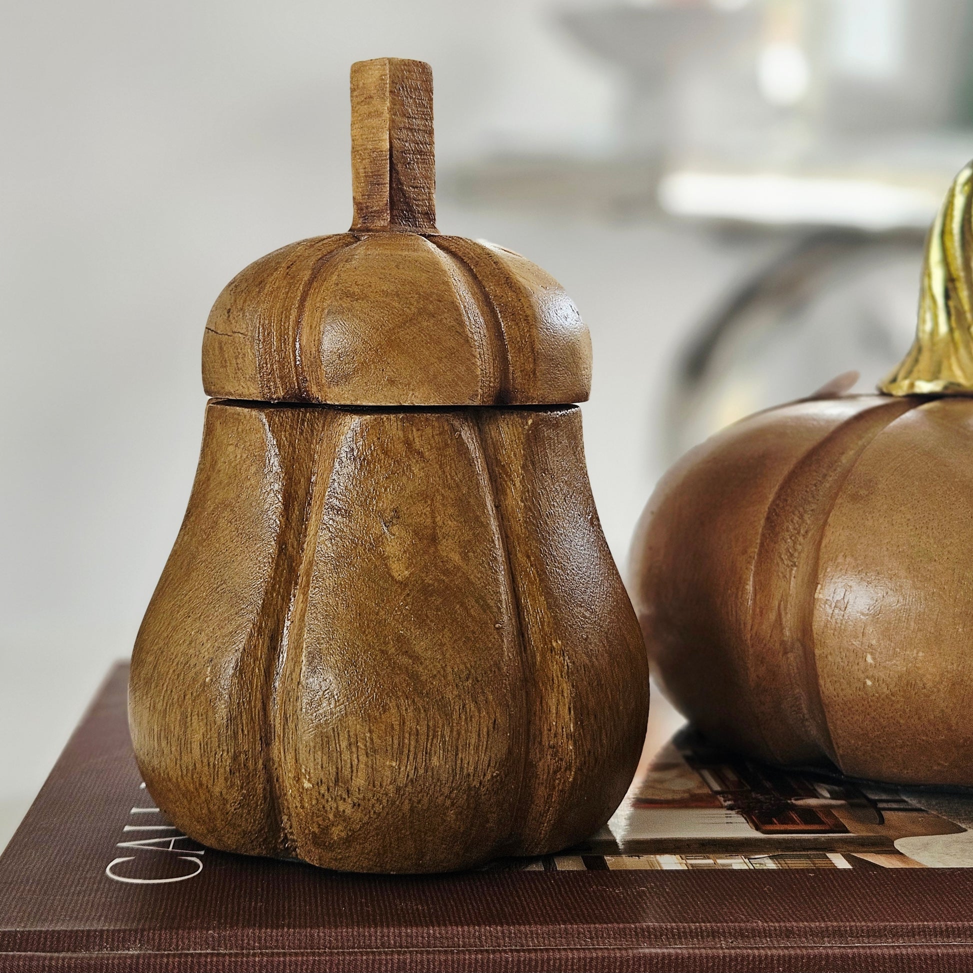 mango wood Pumpkin Storage Jar for autumn kitchen storage and Halloween home décor