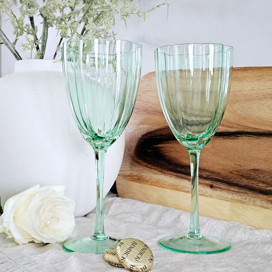 hestia green scalloped set of 2 wine glasses 