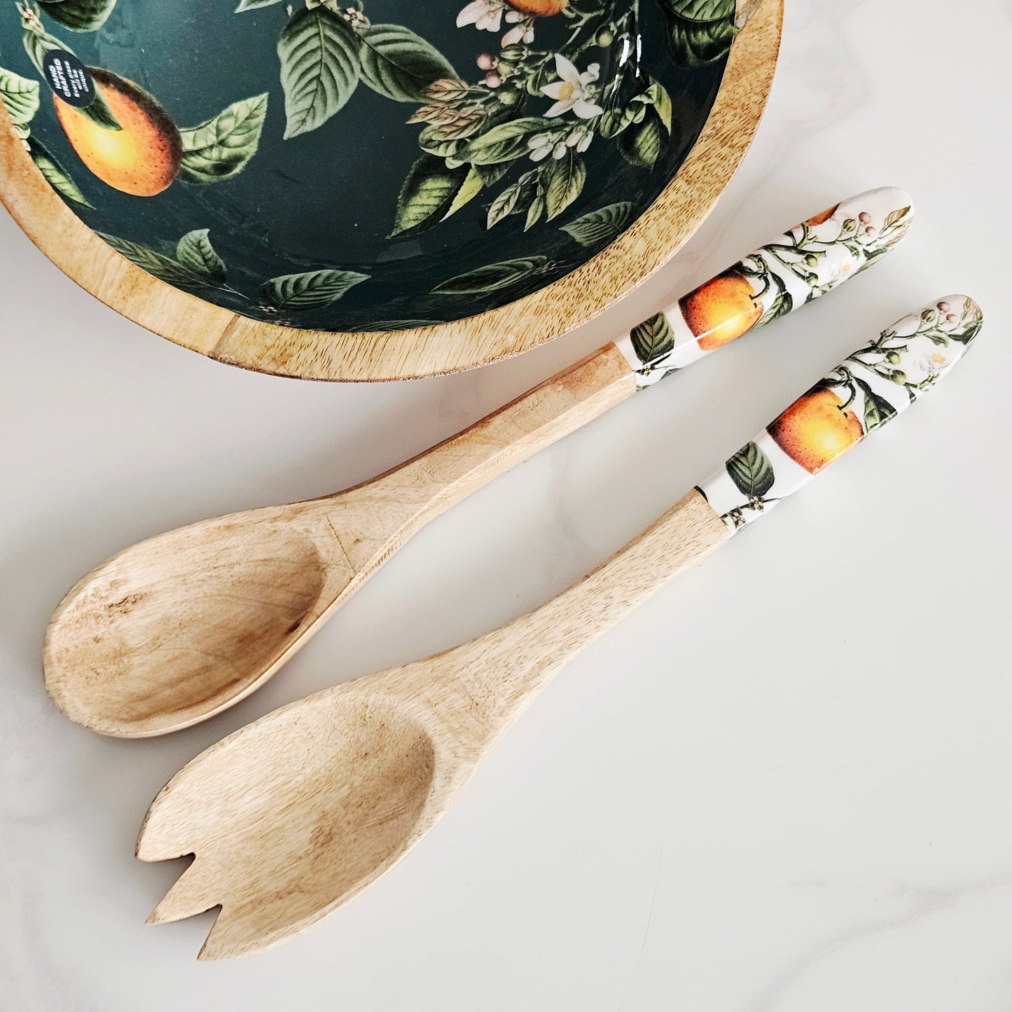 orange mango wood spoon and fork set handcrafted tableware
