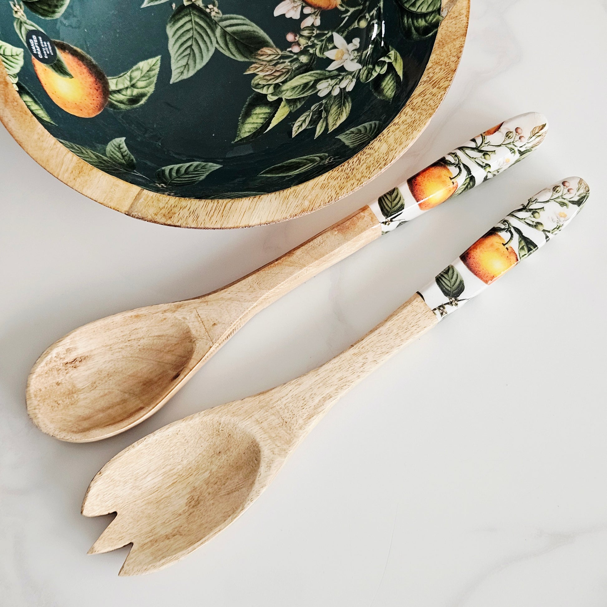 orange mango wood spoon and fork set handcrafted tableware