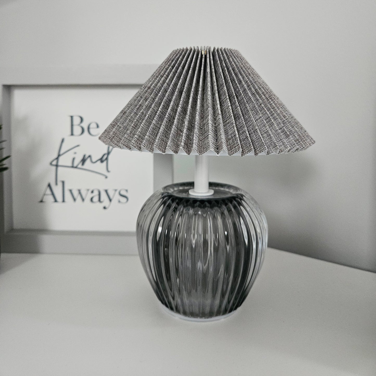 smokey black Table lamp with pleated shade battery operated