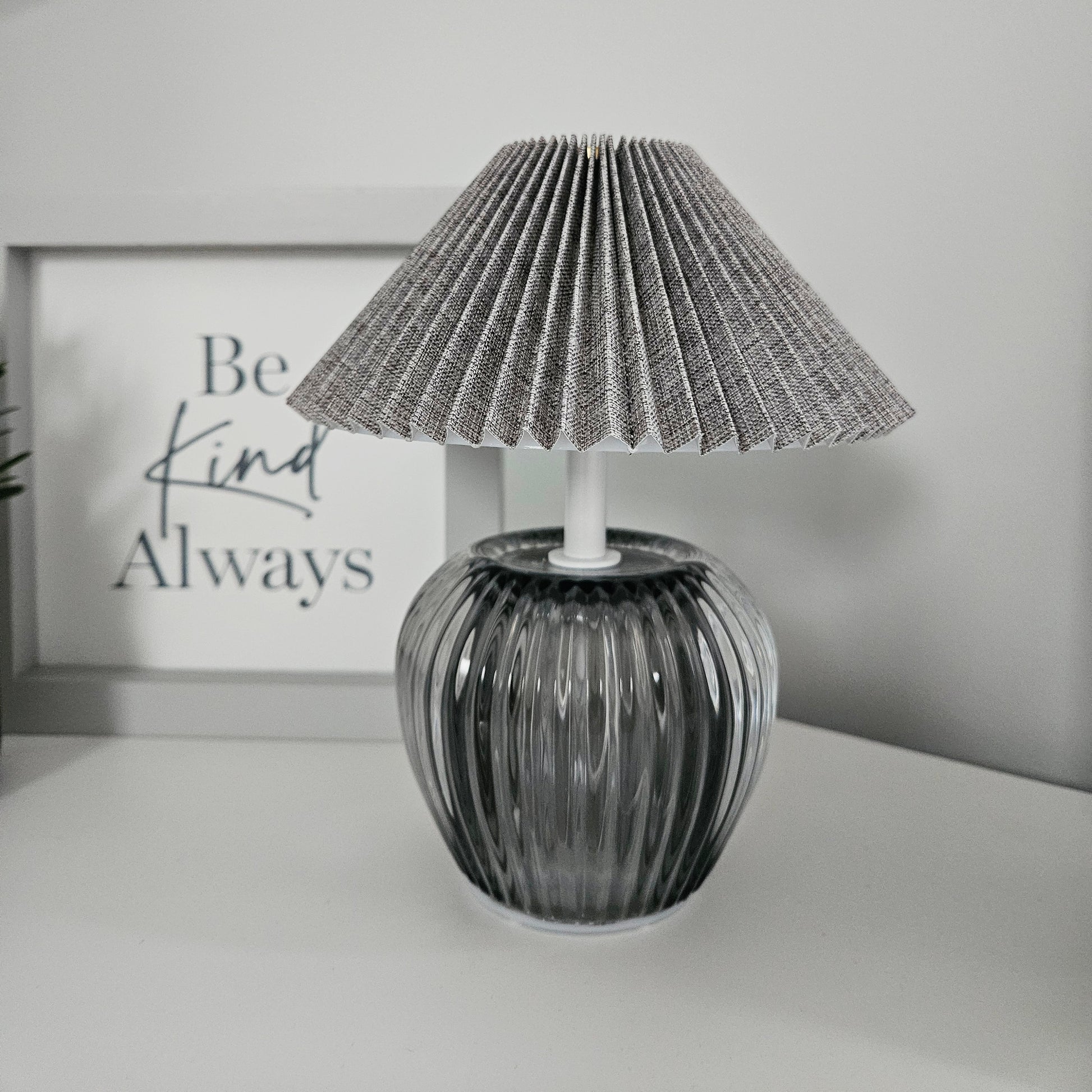 smokey black Table lamp with pleated shade battery operated