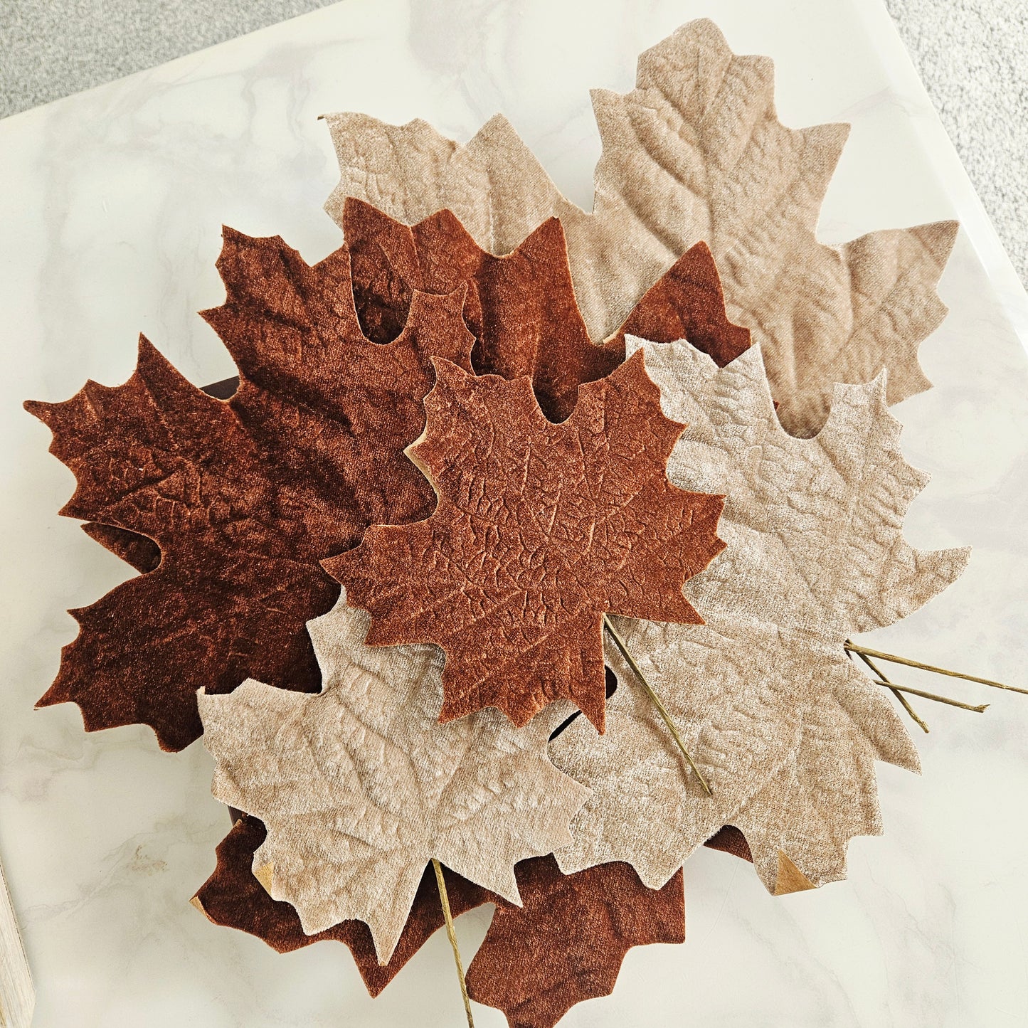 Artificial autumn leaves set in warm seasonal colours set of 6 different sizes