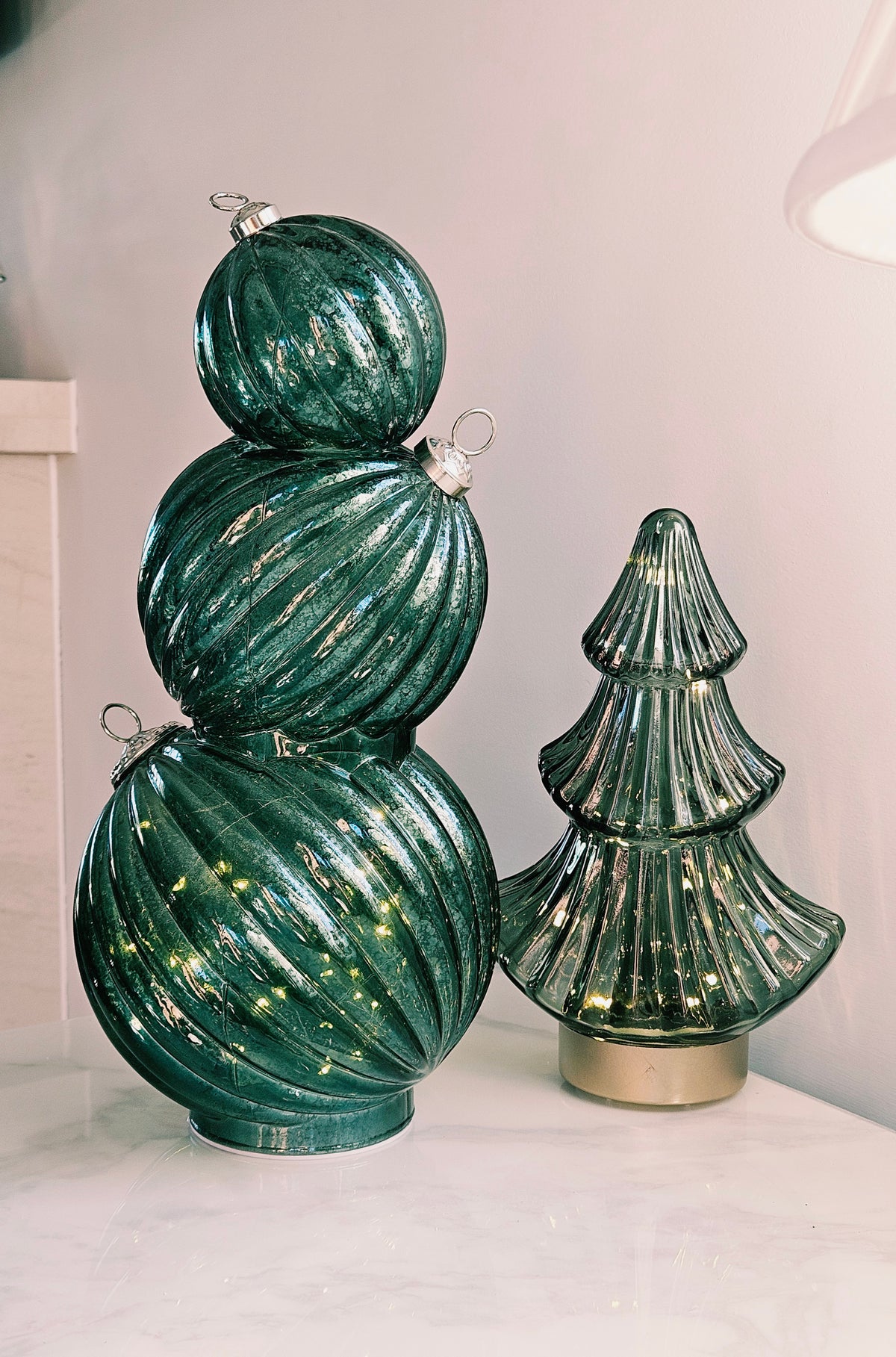 Green Large Stacking Glass Baubles LED Light | Christmas Decor