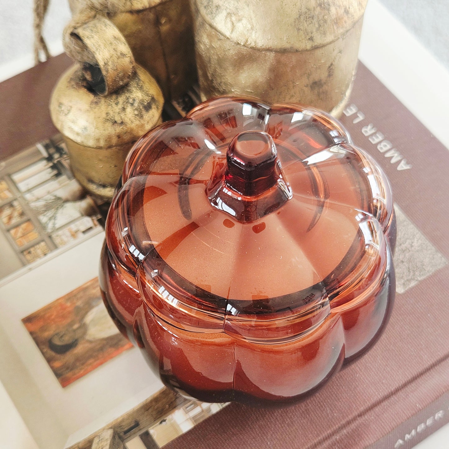 Brown Glass Pumpkin Candle Decoration | Elegant Autumn Pumpkin Candle