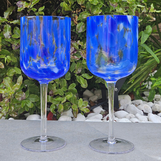hestia tortoise shell blue swirl set of 2 wine glasses 