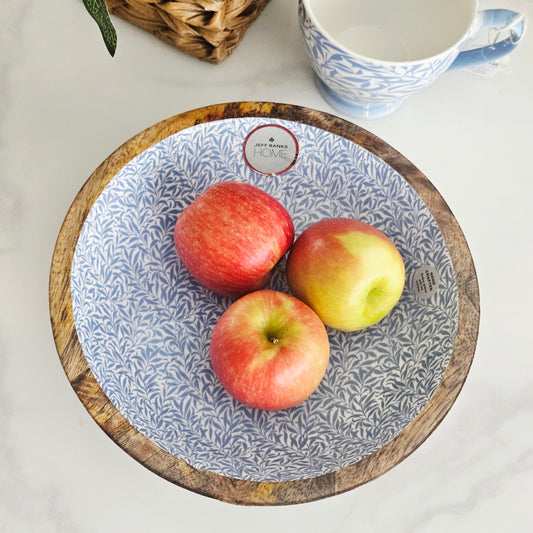 mango wood leafy blue bowl by Jeff Banks home