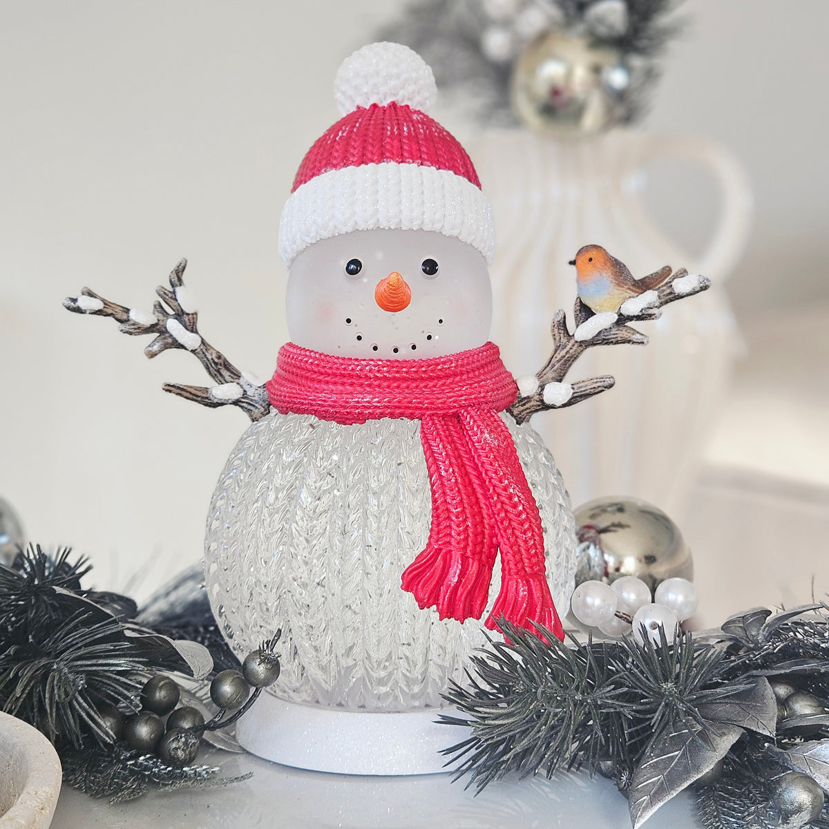 LED Snowman Spinner 27cm - Light Up Christmas Decoration