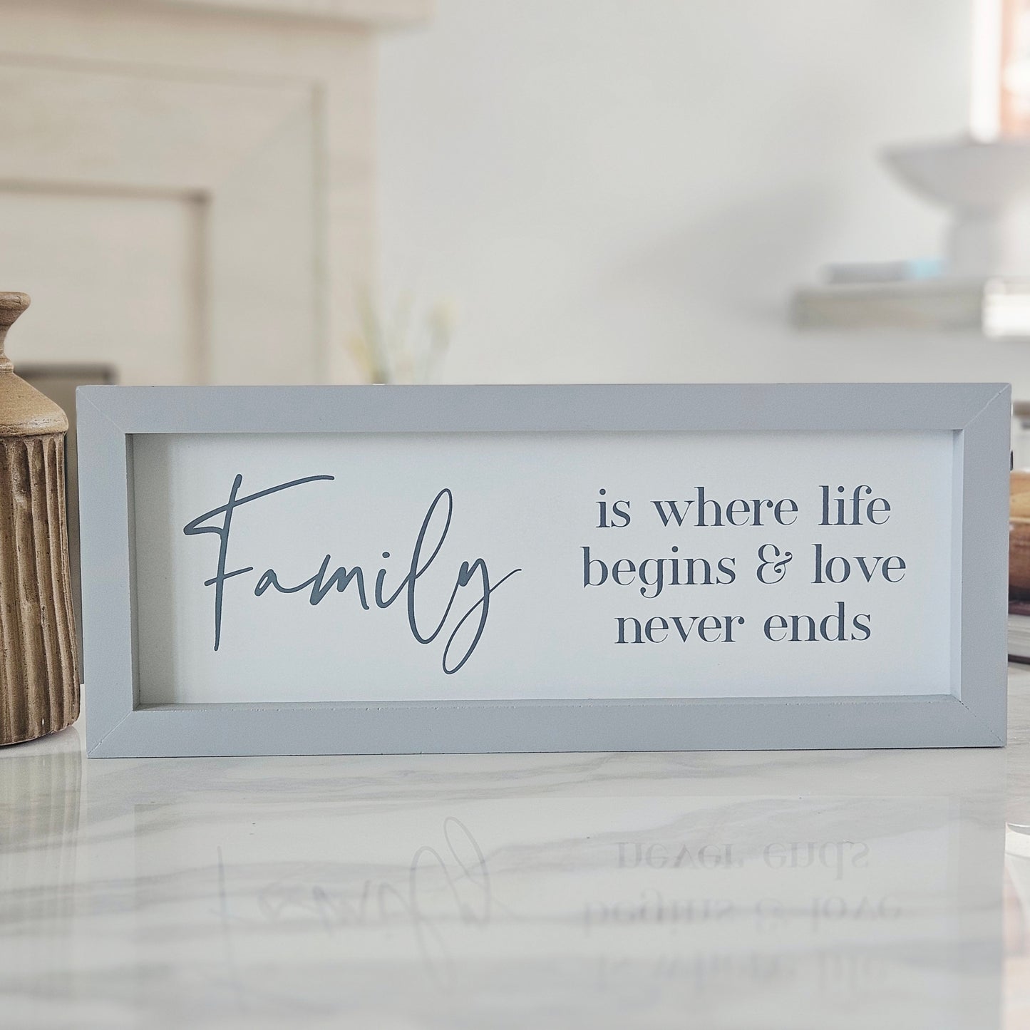 family plaque 40cm quoted is where life begins & love never ends