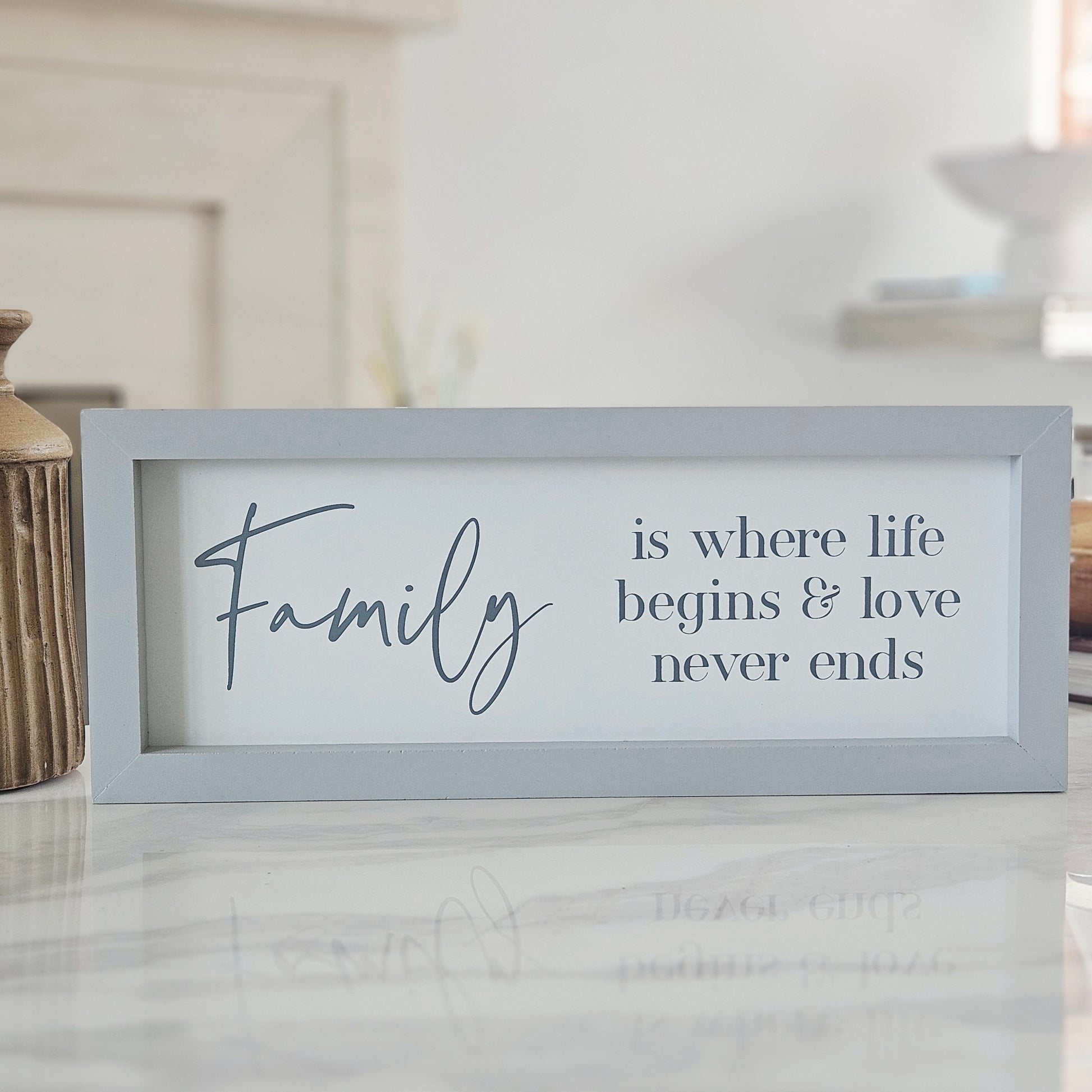 family plaque 40cm quoted is where life begins & love never ends