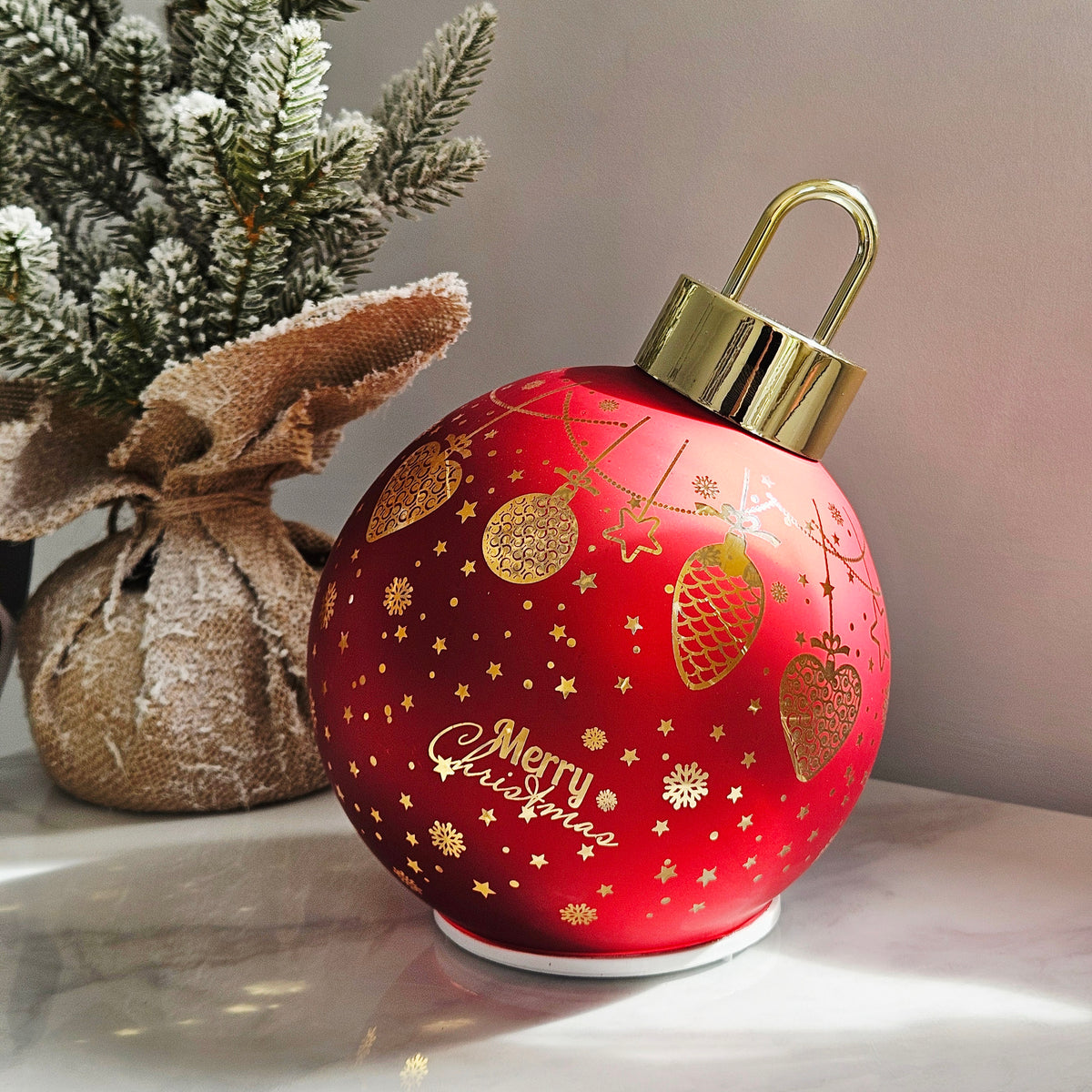 led rotating bauble 15cm with merry Christmas font 