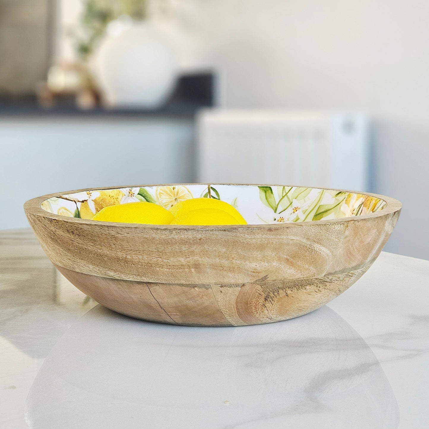 Lemon Enamel Mango Wood Bowl 25cm