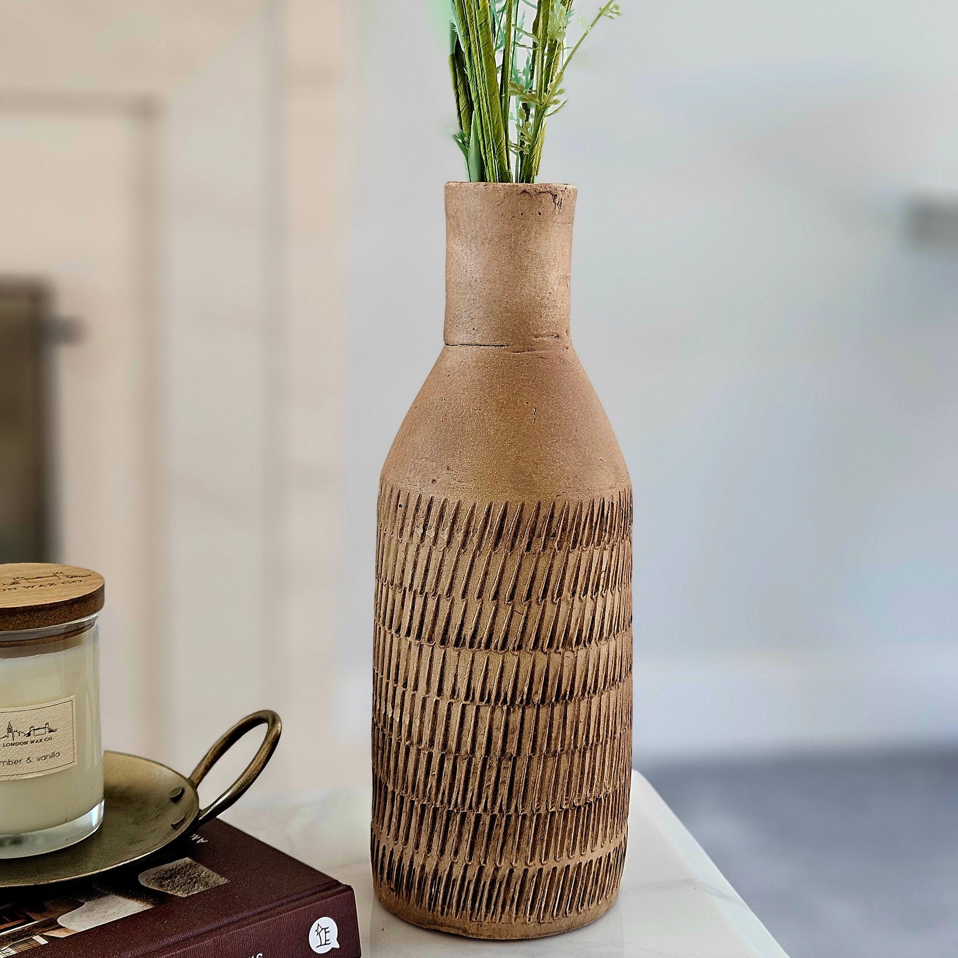 Flen antique terracotta vase 30cm with rustic aged finish for dried flowers and home décor.
