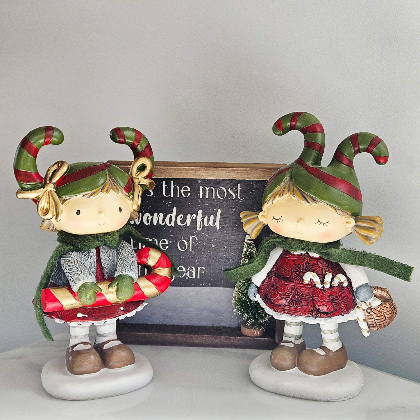 Jingle & Joy resin Christmas pixie girl ornaments with candy ca