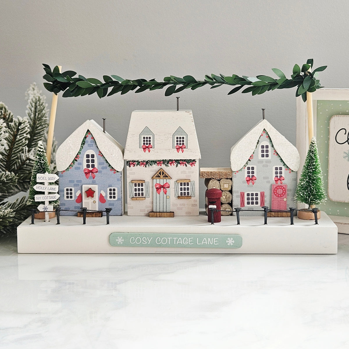 Holly Cottage wooden Christmas village street scene block