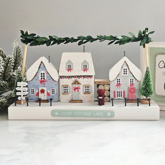 Holly Cottage wooden Christmas village street scene block