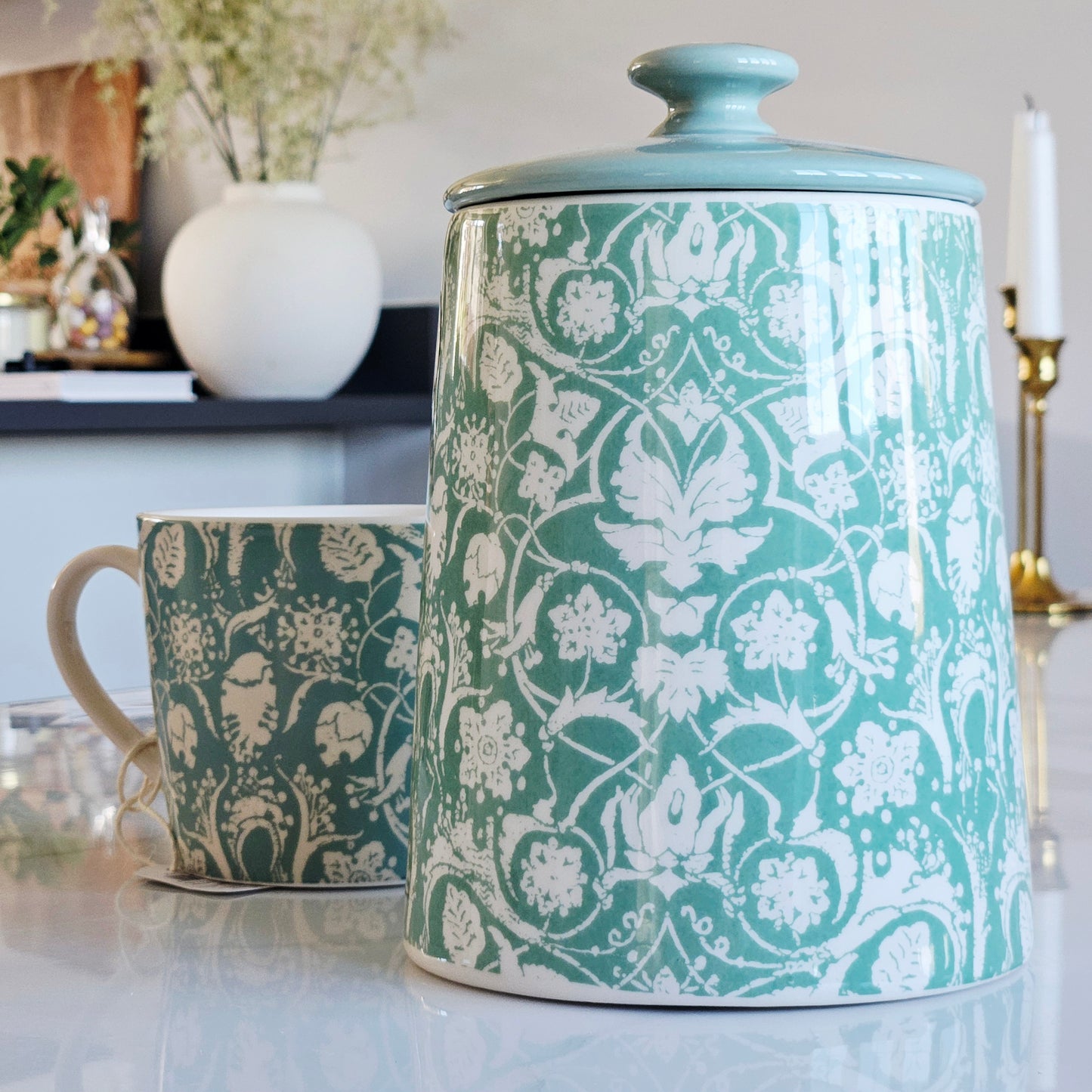 Sage Green Jacquard Storage Jar