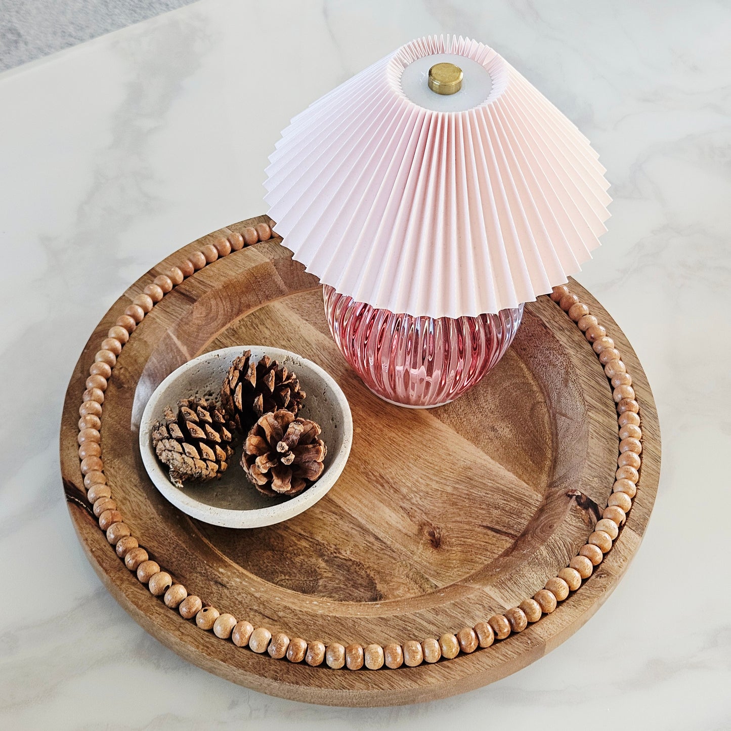 Round Wooden Beaded Plate 30cm