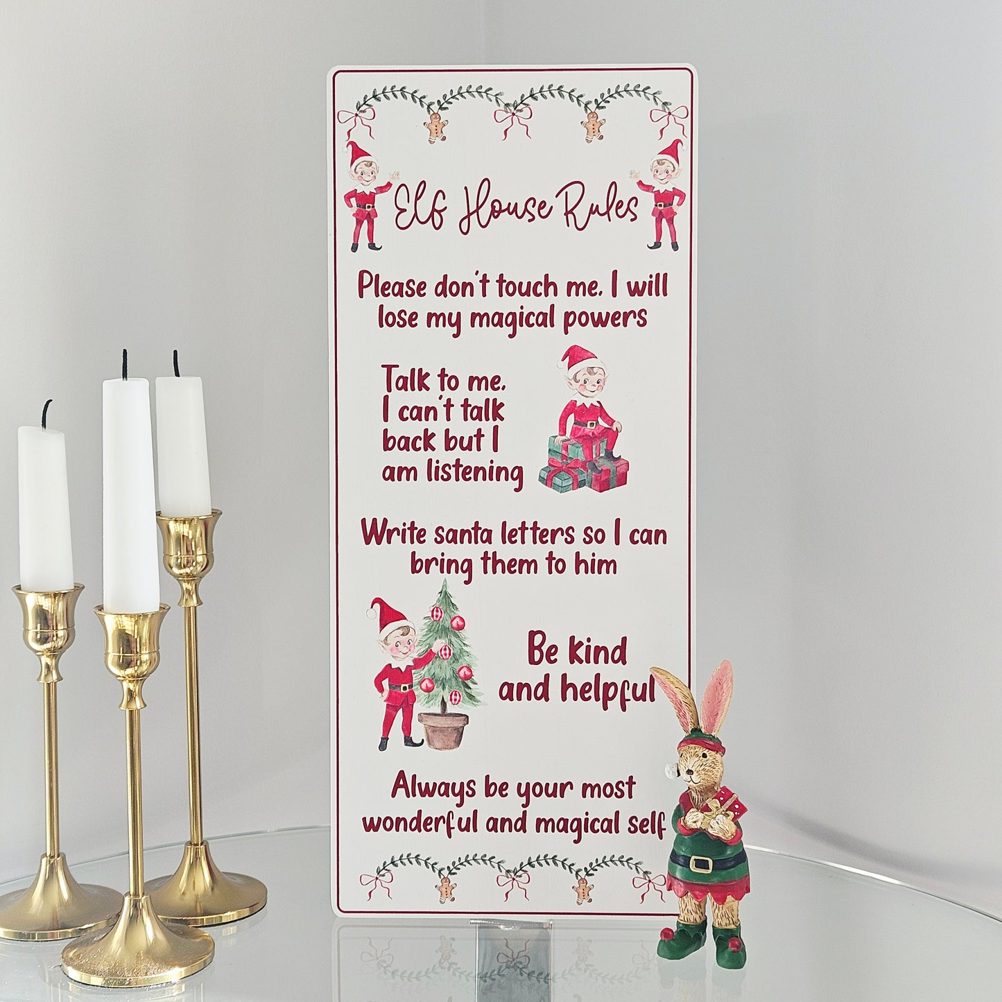 Elf Crew House Rules long wooden wall plaque Christmas wall decoration.