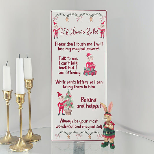 Elf Crew House Rules long wooden wall plaque Christmas wall decoration.