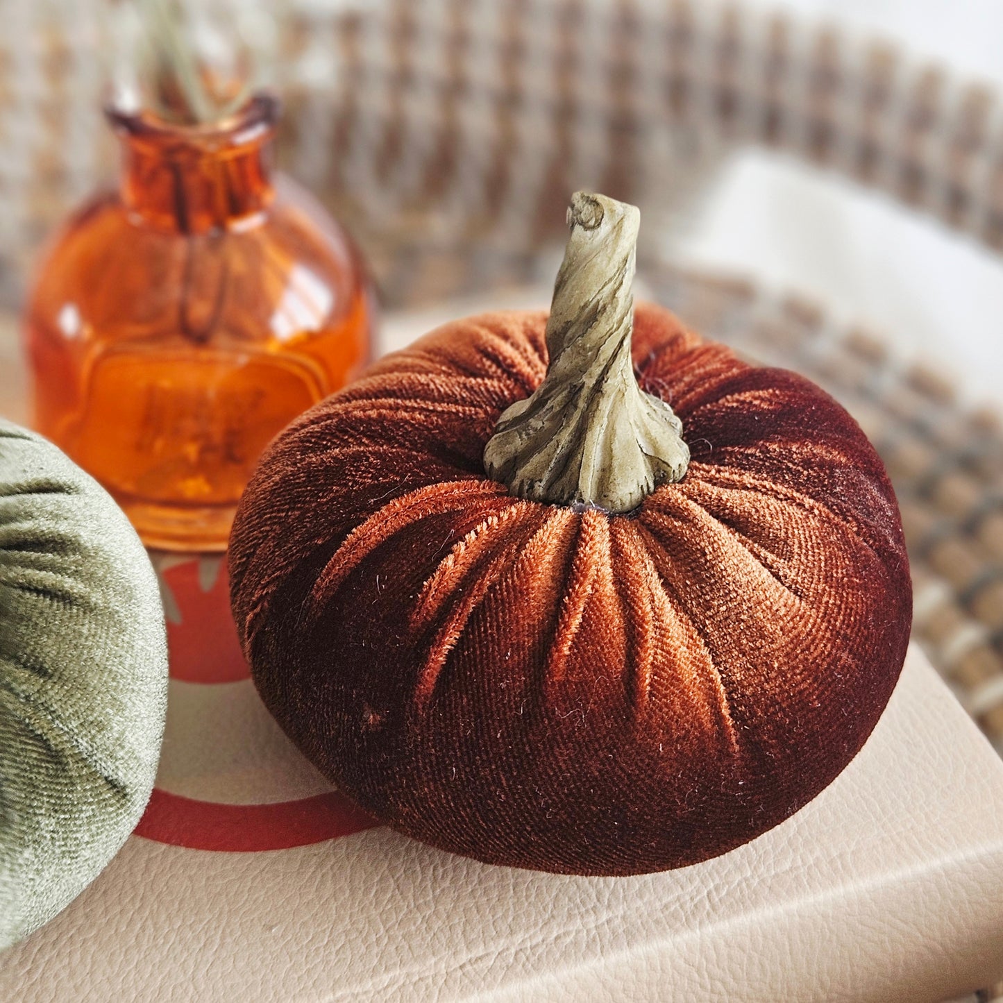 Small Terracotta Velour Pumpkin| Luxury Autumn Pumpkin Decoration
