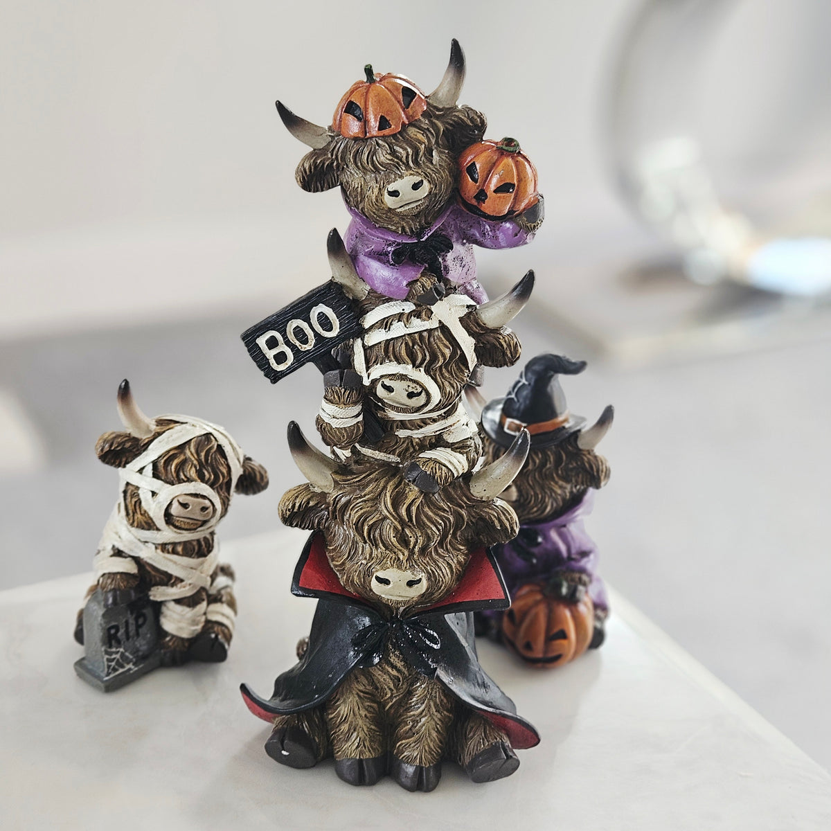 Halloween Highland Cow Ornament – Triple Stacking Resin Cows