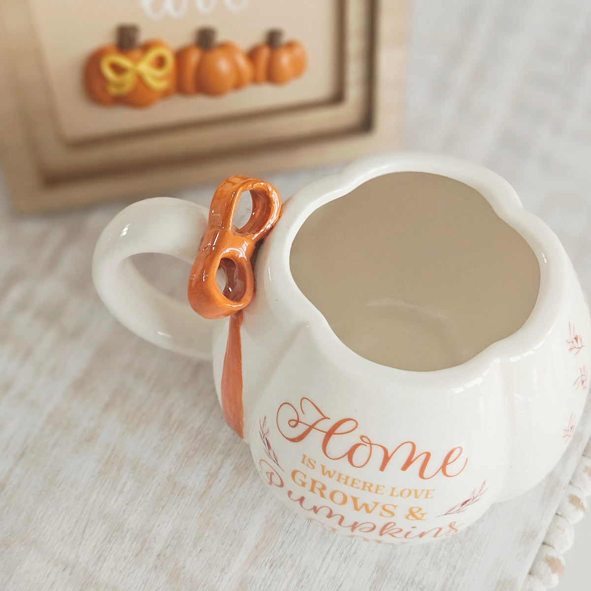 Stoneware Pumpkin Shaped Mug with 3D Bow Detail