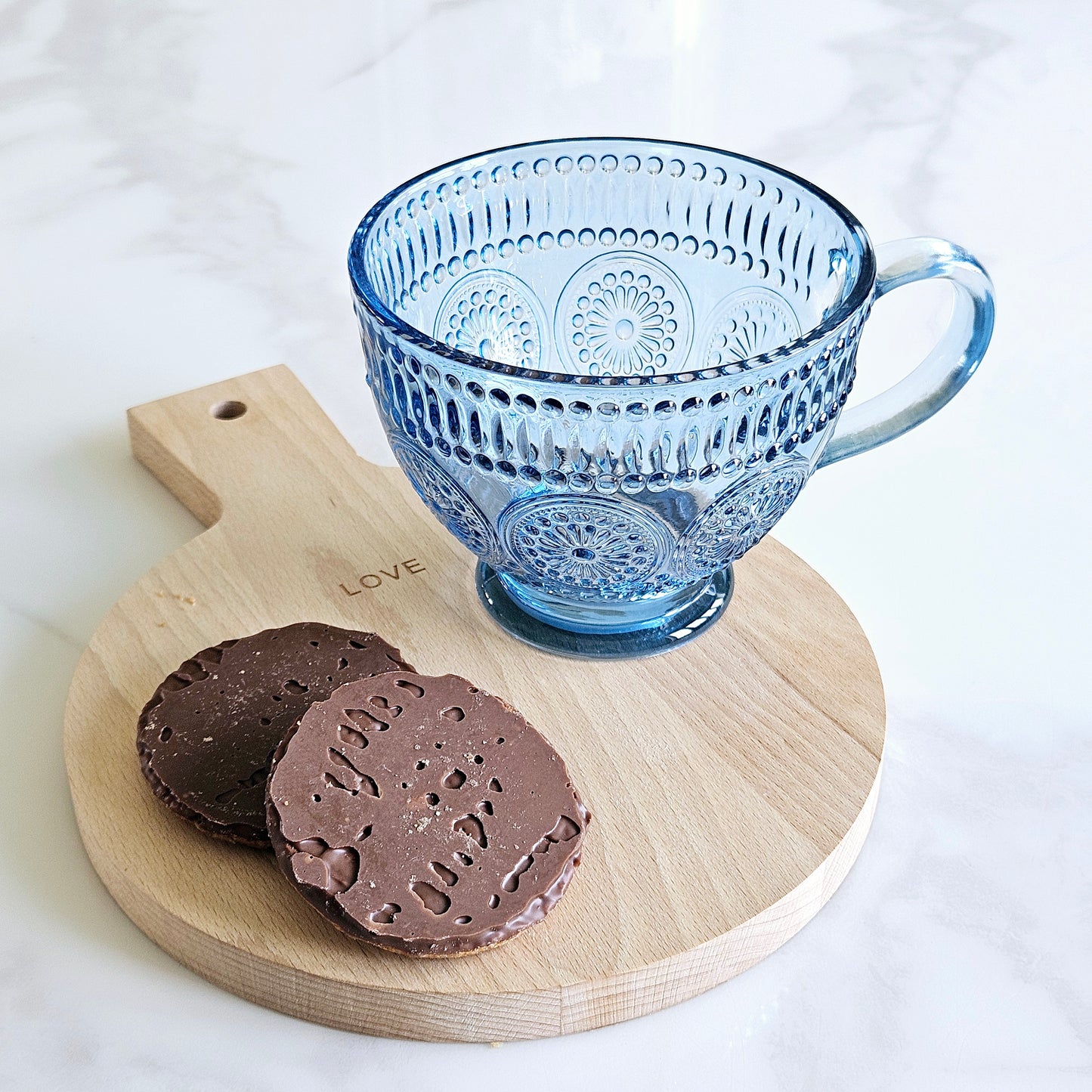 Blue Pressed Glass Mug Set Of 2
