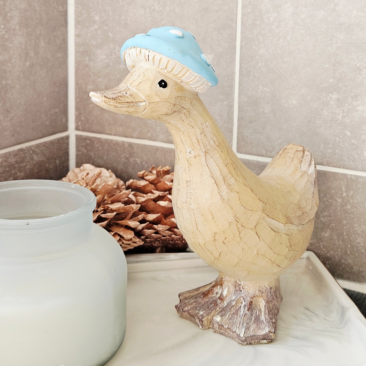 Decorative duck with a blue duck egg hat 20cm