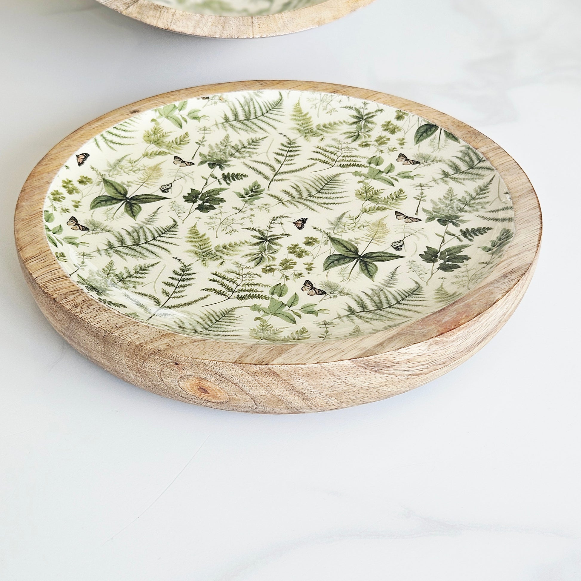 fern enamel design plate in mango wood 20cm