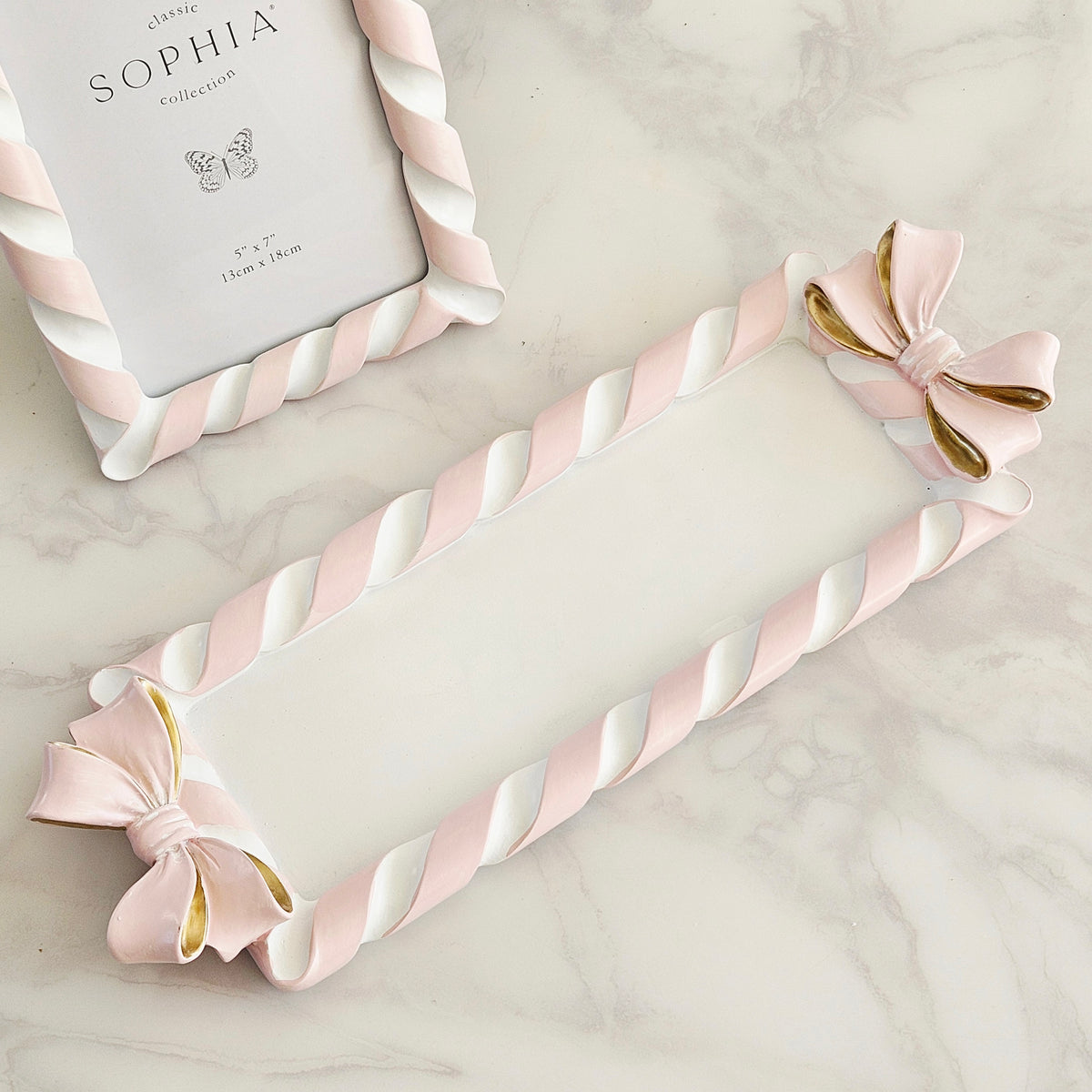Pink Resin Trinket Tray 38cm | Decorative Tray with Handles