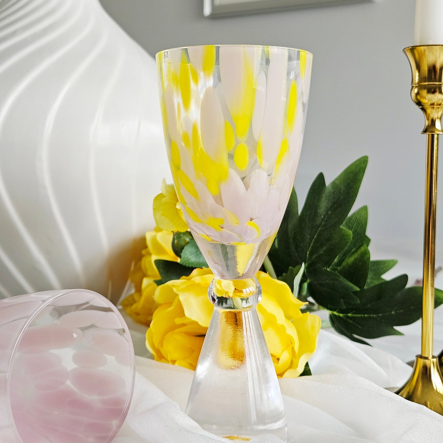 Lemon Yellow & Pink Glass