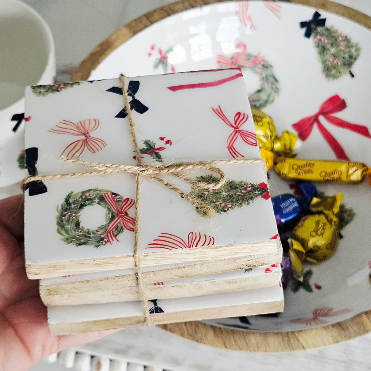 Merry Little Bows Christmas Coasters – Set of 4