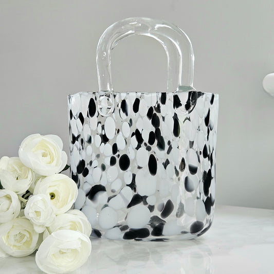 small glass Dalmatian handbag vase 