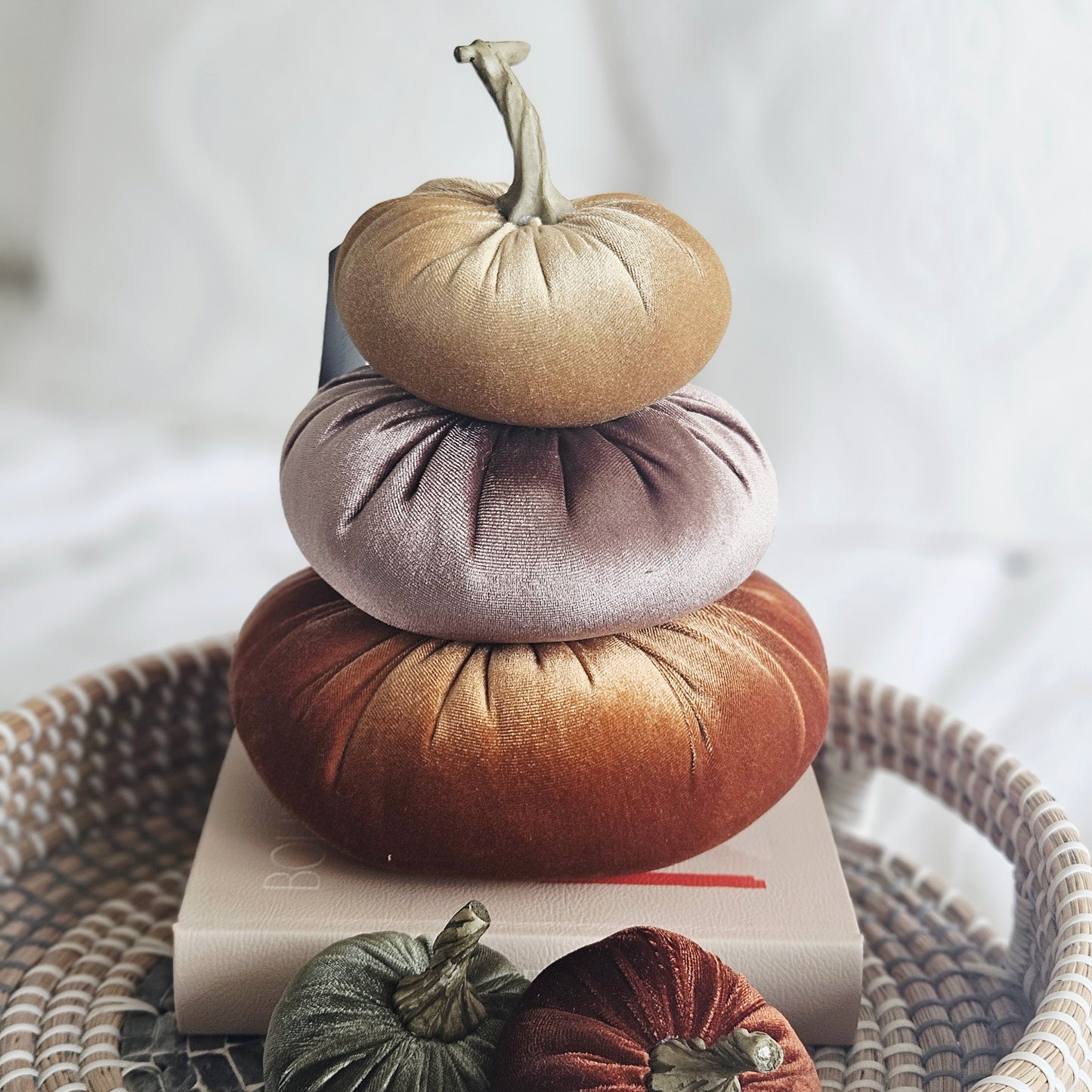 3 Stacking Velour Pumpkin Cushion Terracotta | Luxury Autumn Decorative Cushion